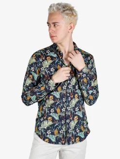 Guy Camicia floreale da uomo in cotone a maniche lunghe