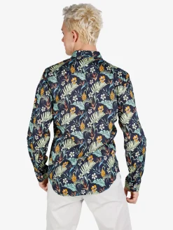 Guy Camicia floreale da uomo in cotone a maniche lunghe