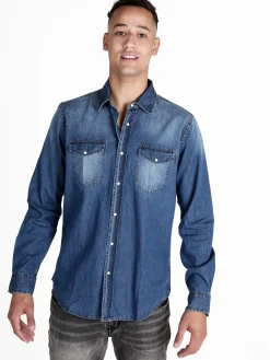 Guy Camicia in jeans da uomo a maniche lunghe