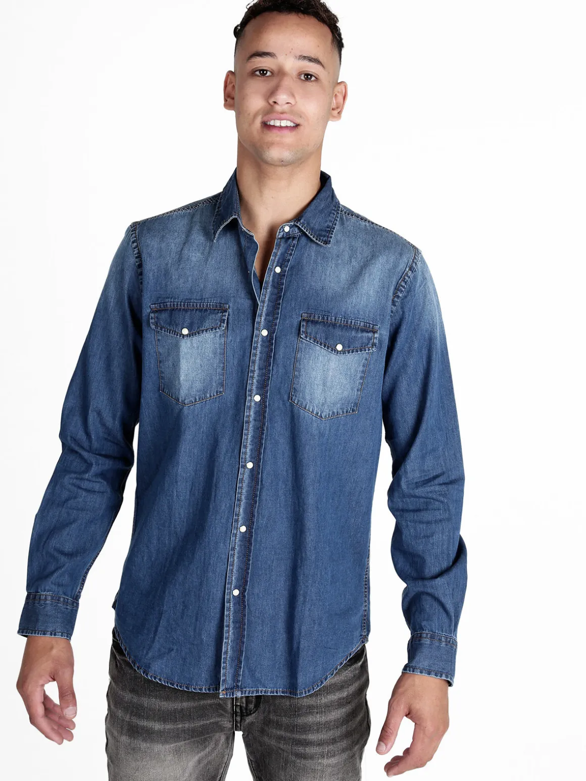 Guy Camicia in jeans da uomo a maniche lunghe