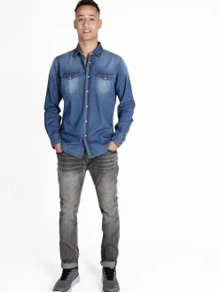 Guy Camicia in jeans da uomo a maniche lunghe