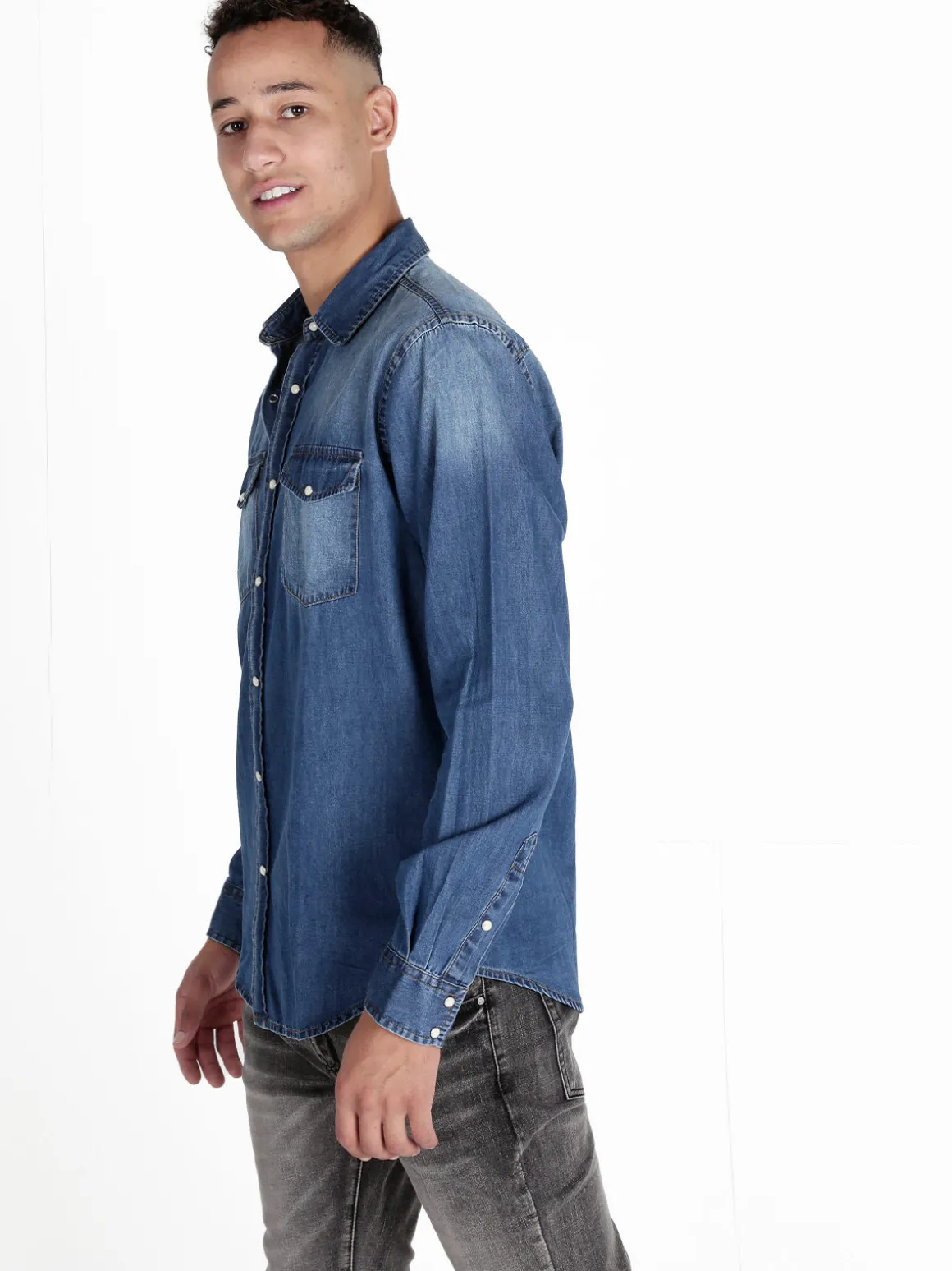 Guy Camicia in jeans da uomo a maniche lunghe