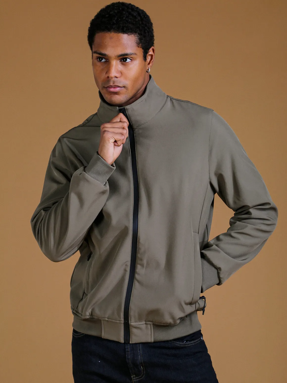 Guy Giacca da uomo con zip e interno in pile - oliva
