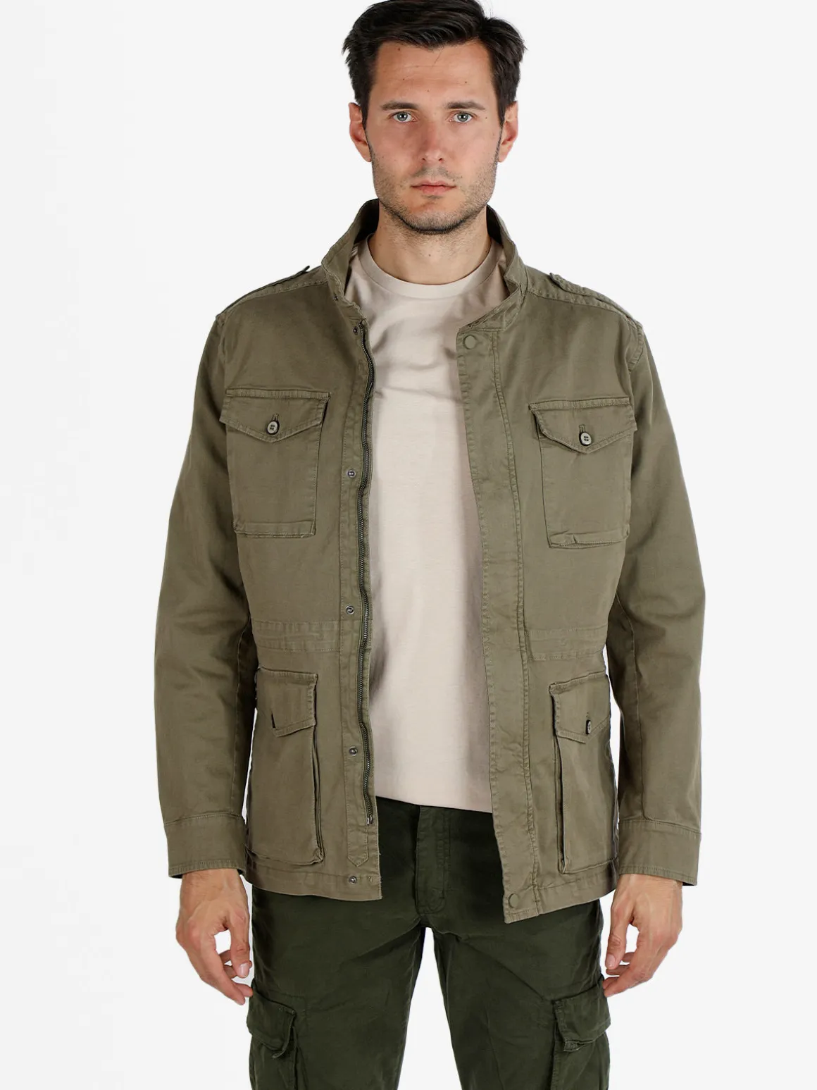 Guy Giacca da uomo modello parka con bottoni e zip