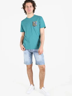 Guy T-shirt da uomo in cotone con taschino floreale