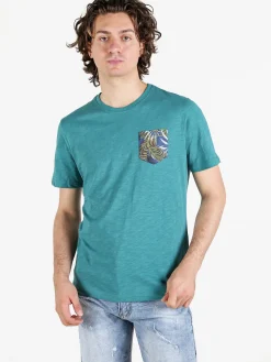 Guy T-shirt da uomo in cotone con taschino floreale