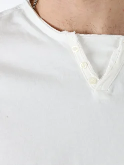 Guy T-shirt da uomo in cotone con bottoncini sullo scollo - bianco