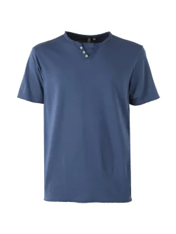 Guy T-shirt da uomo in cotone con bottoncini sullo scollo - blu