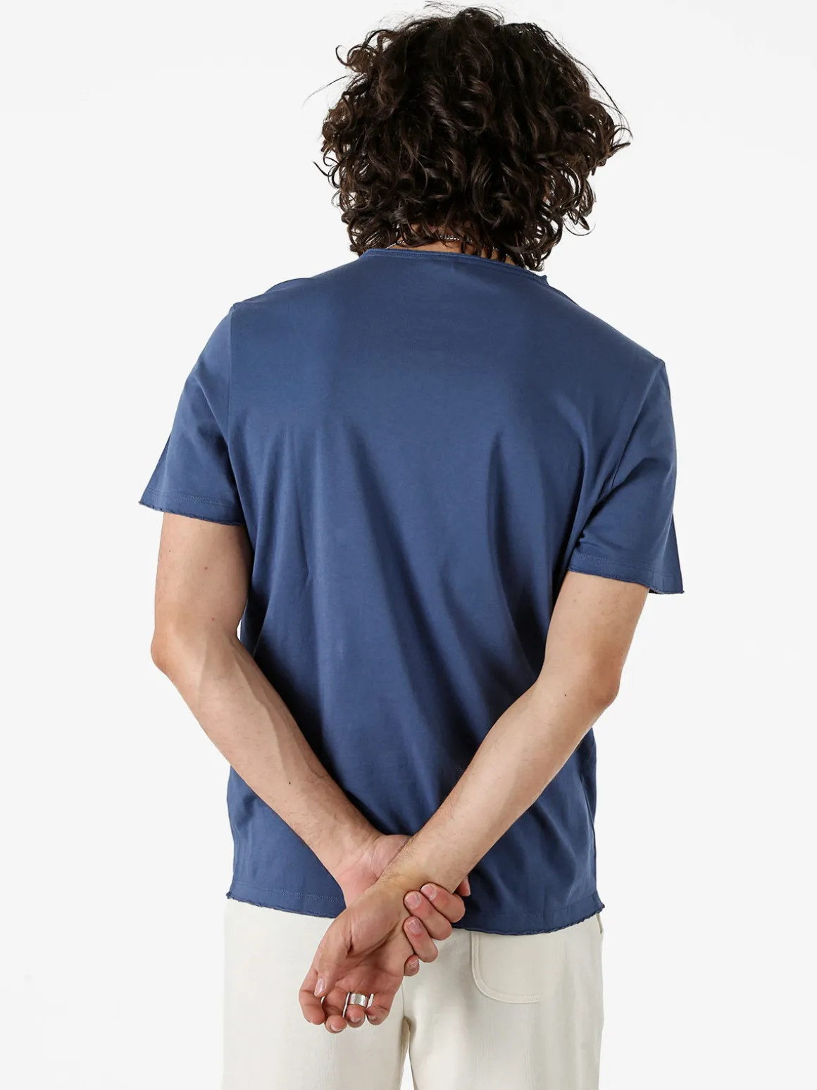 Guy T-shirt da uomo in cotone con bottoncini sullo scollo - blu