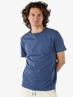 Guy T-shirt da uomo in cotone con bottoncini sullo scollo - blu
