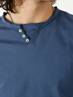Guy T-shirt da uomo in cotone con bottoncini sullo scollo - blu