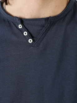 Guy T-shirt da uomo in cotone con bottoncini sullo scollo - blu suro