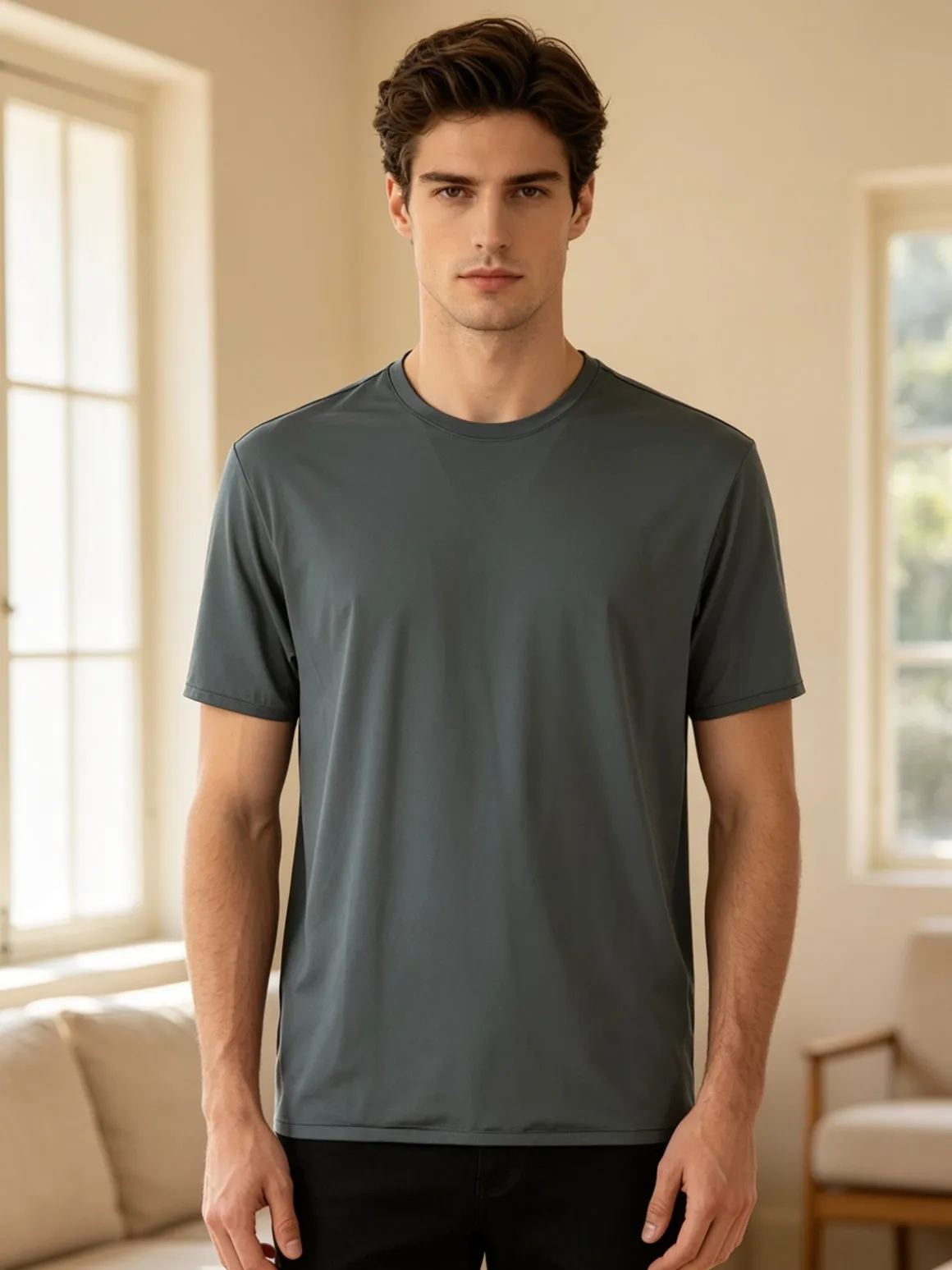 Guy T-shirt girocollo da uomo in tessuto tecnico traspirante - militare