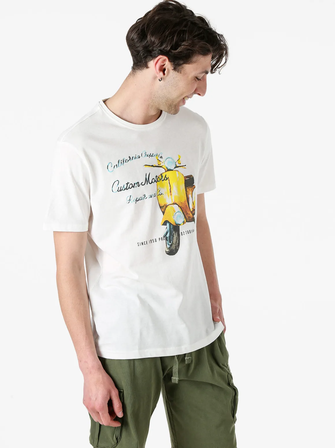 Guy T-shirt girocollo da uomo in cotone con stampa - bianco