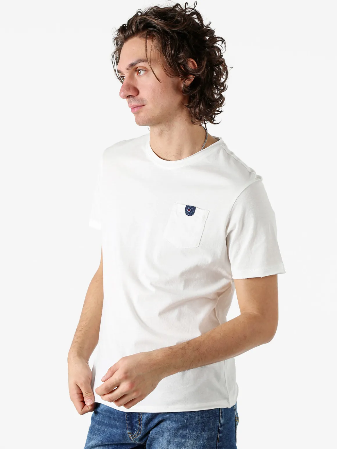 Guy T-shirt girocollo da uomo in cotone con taschino - bianco