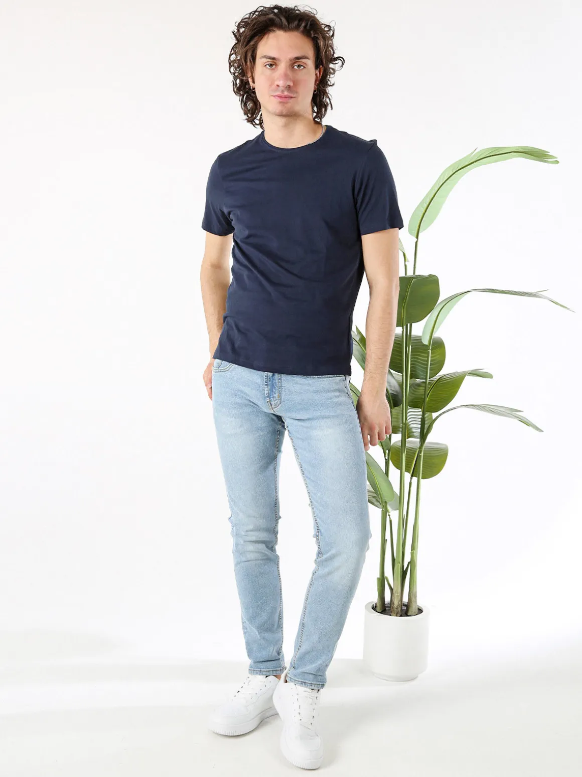 Guy T-shirt girocollo da uomo in cotone - blu scuro