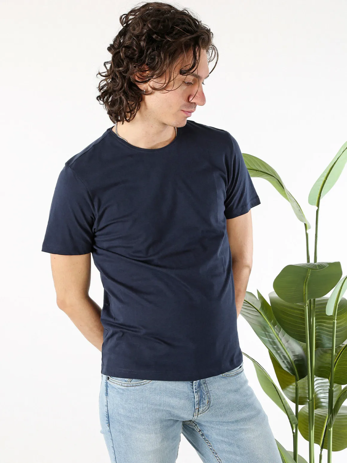 Guy T-shirt girocollo da uomo in cotone - blu scuro
