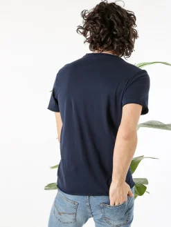 Guy T-shirt girocollo da uomo in cotone con taschino - blu scuro