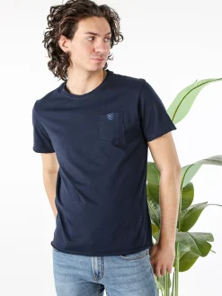 Guy T-shirt girocollo da uomo in cotone con taschino - blu scuro