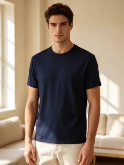 Guy T-shirt girocollo da uomo in tessuto tecnico traspirante - blu scuro