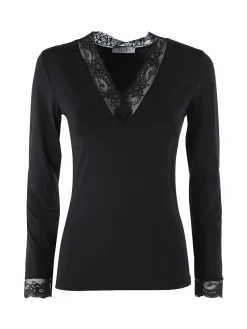 Hdl Milano Top donna a maniche lunghe con dettagli di pizzo - nero