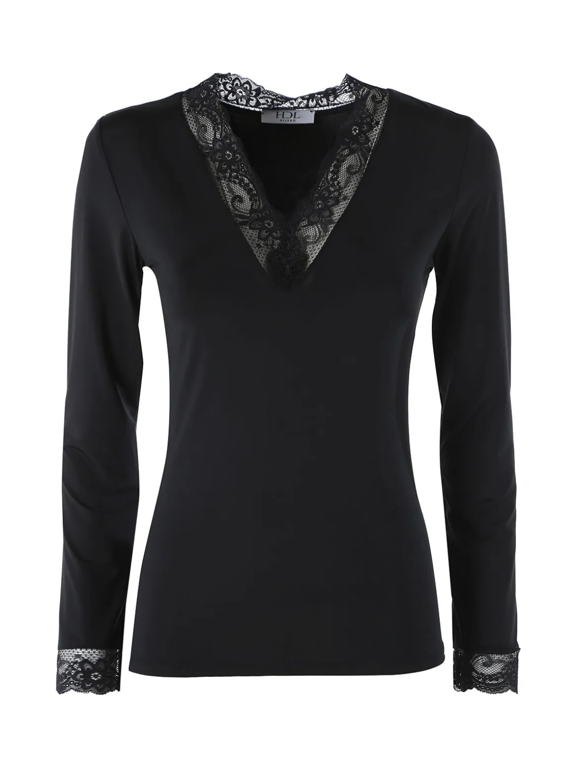 Hdl Milano Top donna a maniche lunghe con dettagli di pizzo - nero