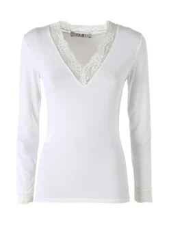 Hdl Milano Top donna a maniche lunghe con dettagli di pizzo - bianco