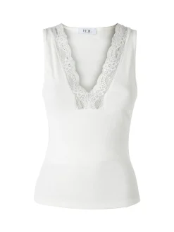 Hdl Milano Top donna con scollo a V e pizzo - bianco