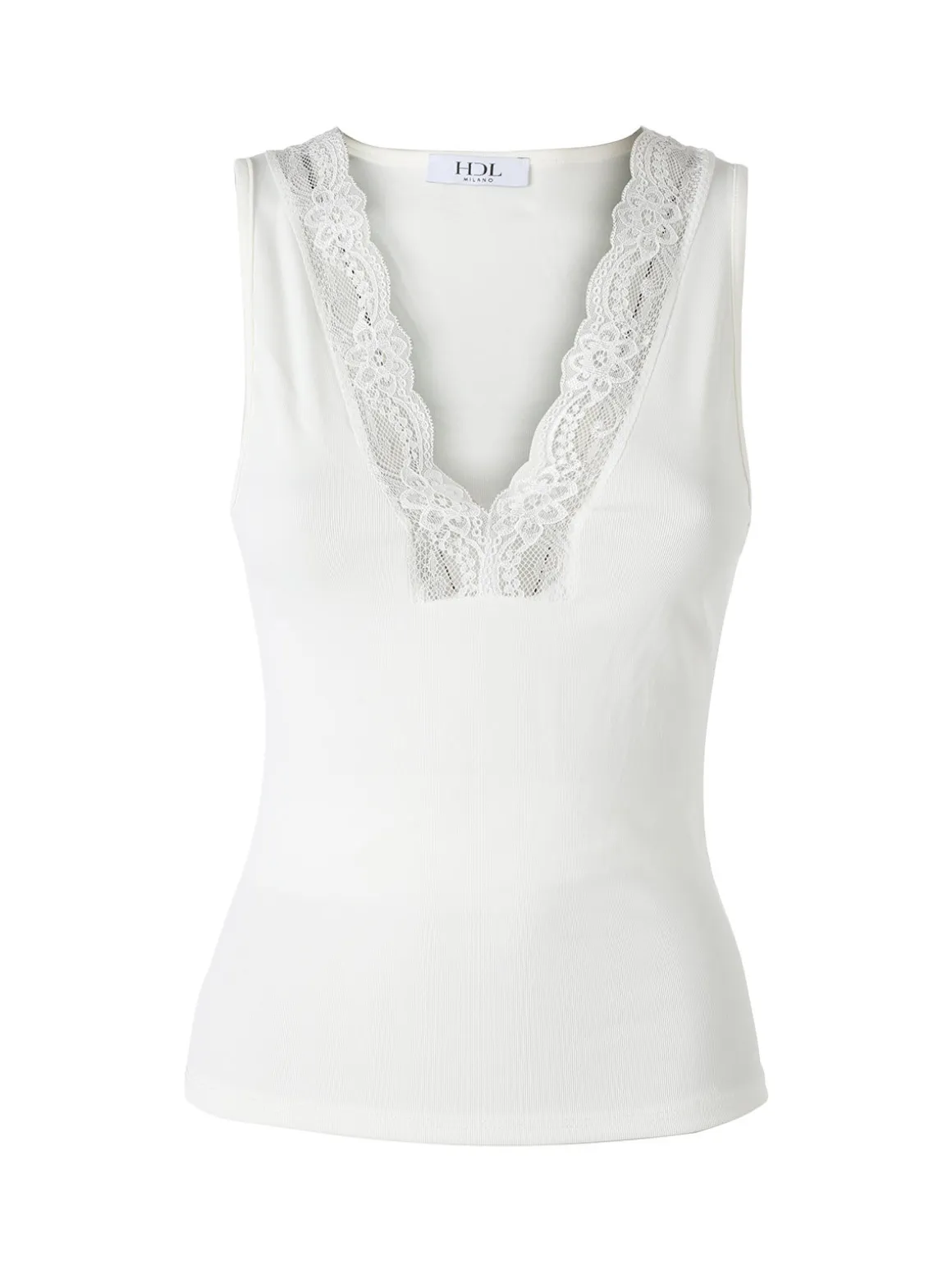 Hdl Milano Top donna con scollo a V e pizzo - bianco