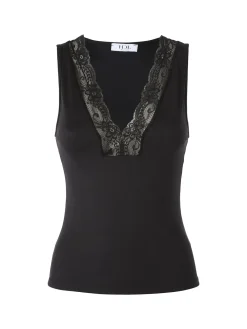 Hdl Milano Top donna con scollo a V e pizzo - nero