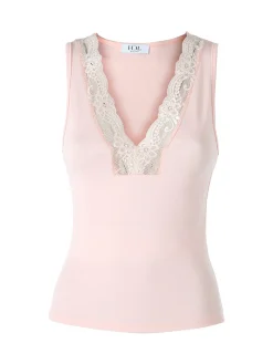 Hdl Milano Top donna con scollo a V e pizzo - rosa