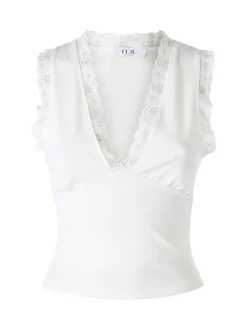 Hdl Milano Top donna elasticizzato con dettagli di pizzo - panna