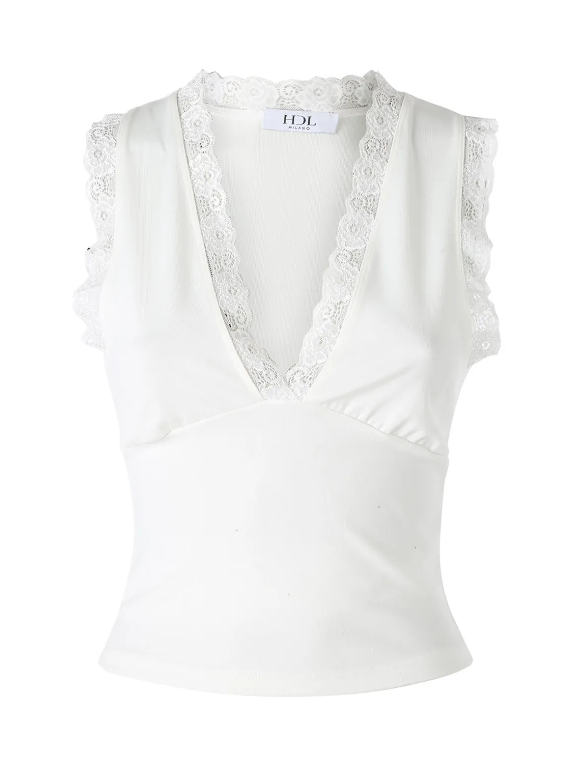 Hdl Milano Top donna elasticizzato con dettagli di pizzo - panna