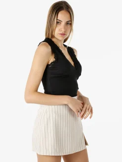 Hdl Milano Top donna elasticizzato con dettagli di pizzo - nero