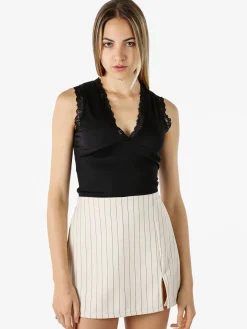 Hdl Milano Top donna elasticizzato con dettagli di pizzo - rosa