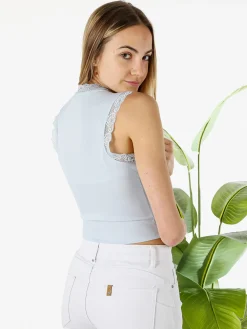 Hdl Milano Top donna elasticizzato con dettagli di pizzo - azzurro