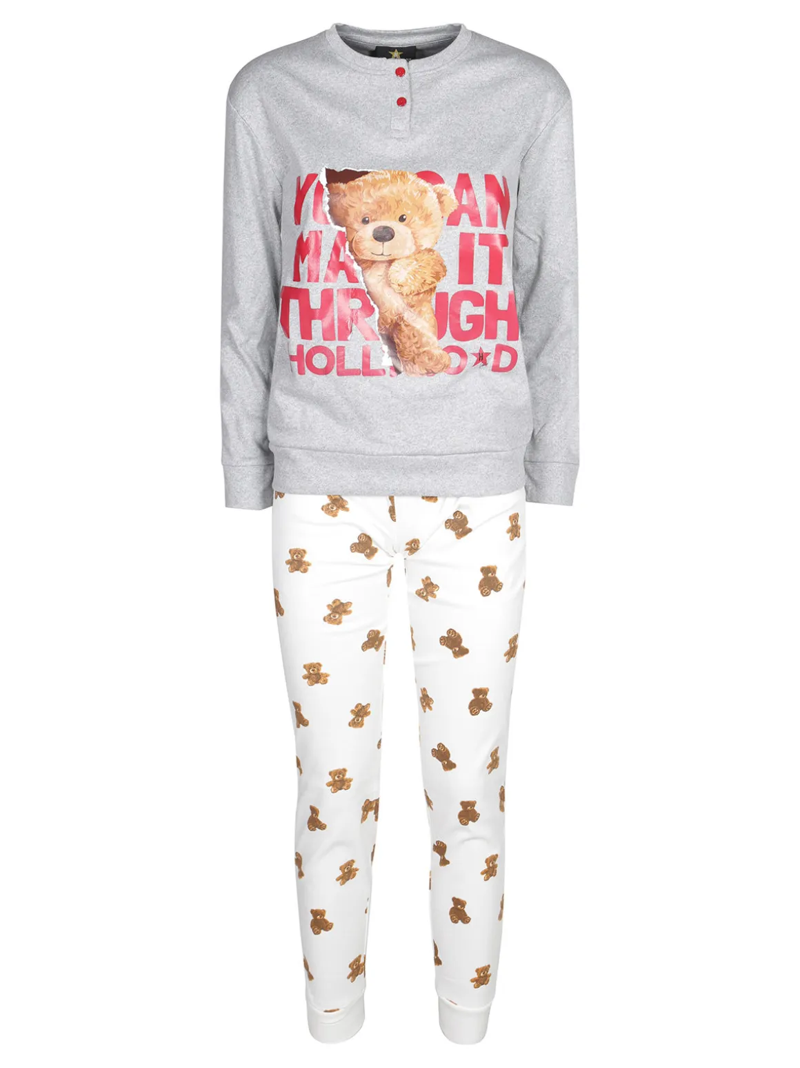 Hollywood Pigiama lungo da donna in cotone interlock con orsacchiotto