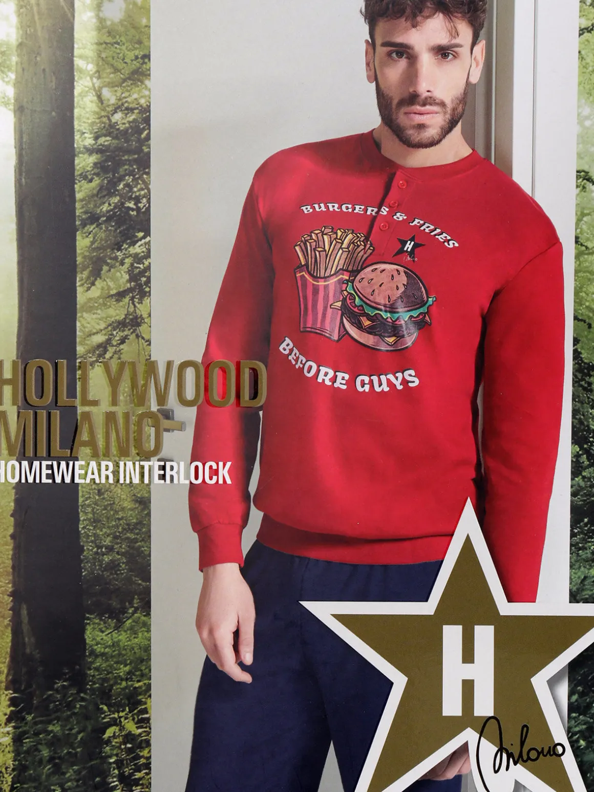 Hollywood Pigiama lungo da uomo in cotone interlock
