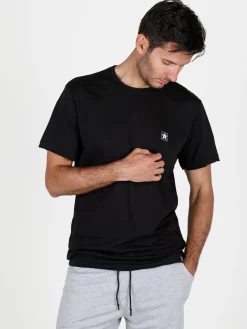 Hollywood T-shirt girocollo da uomo in cotone con patch gommata