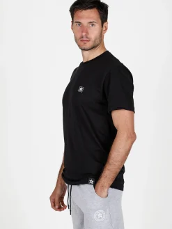Hollywood T-shirt girocollo da uomo in cotone con patch gommata
