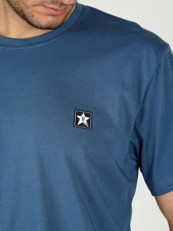 Hollywood T-shirt girocollo da uomo in cotone con patch gommata