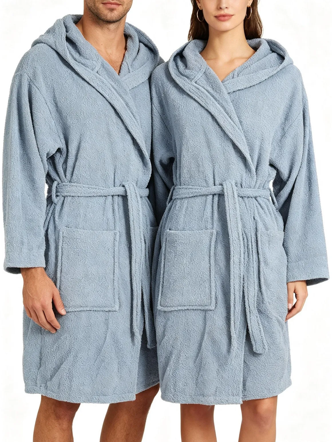 Home Zen Accappatoio unisex in spugna di cotone con cappuccio - azzurro