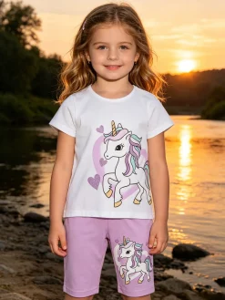 Hope Star Completo corto da neonata con t-shirt e leggings unicorno