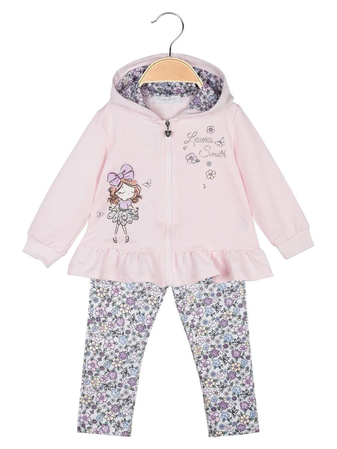 Hope Star Completo da neonata 3 pezzi con cappuccio e leggings fiorati