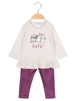 Hope Star Completo lungo da neonata con maglietta e leggings in ciniglia - beige