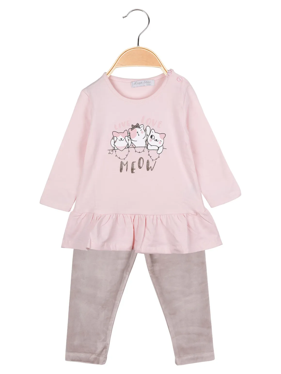 Hope Star Completo lungo da neonata con maglietta e leggings in ciniglia - rosa