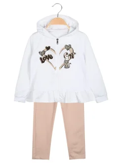 Hope Star Completo 3 pezzi da bambina con cappuccio e zip - bianco