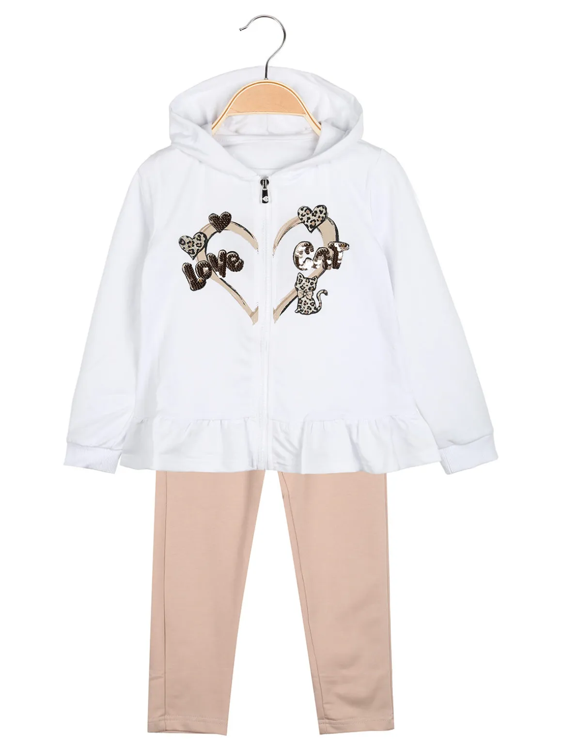 Hope Star Completo 3 pezzi da bambina con cappuccio e zip - bianco