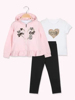 Hope Star Completo 3 pezzi da bambina con cappuccio e zip - rosa