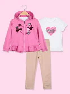 Hope Star Completo 3 pezzi da bambina con cappuccio e zip - fucsia